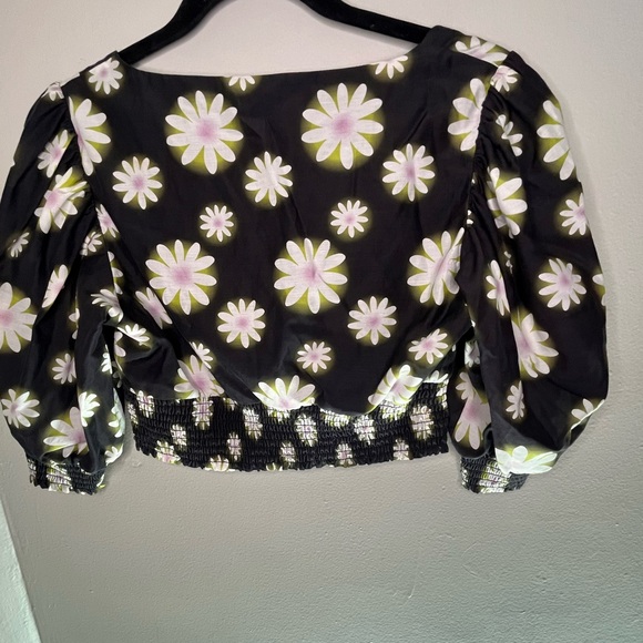 Nicole Miller NWT Hazy Daisy Cotton Sweetheart Crop Top Puff Sleeve Women’s Sz P - Picture 4 of 12